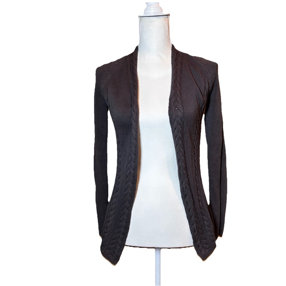 Sparrow Anthropologie Gray Cable Knit Open Front Cardigan Long Sleeve Womens XS
